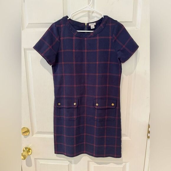 J Crew Plaid Relaxed Windowpane Printed  W 2 Pockets Dress   Sweet - size 0 - Picture 3 of 6